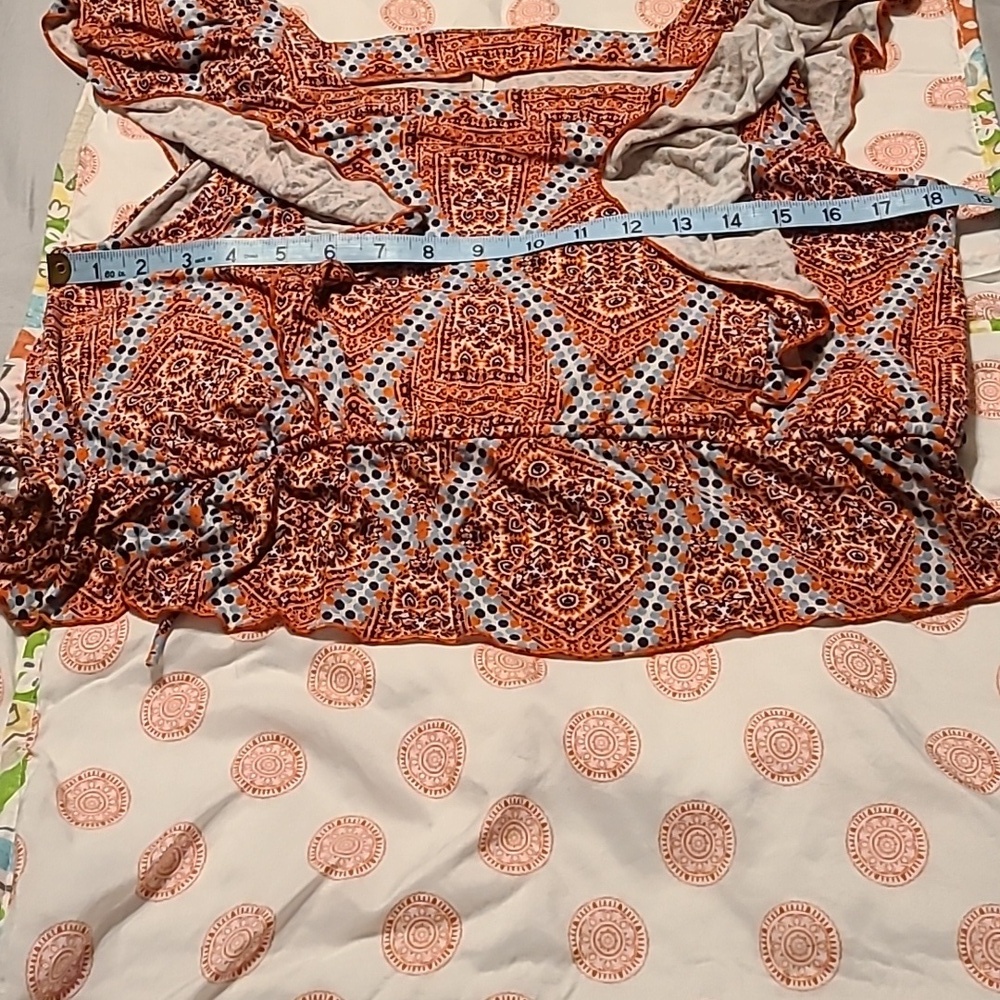 Anthropologie Junior women's crop top M coral and blue ruffle top w tied up side - Picture 8 of 10
